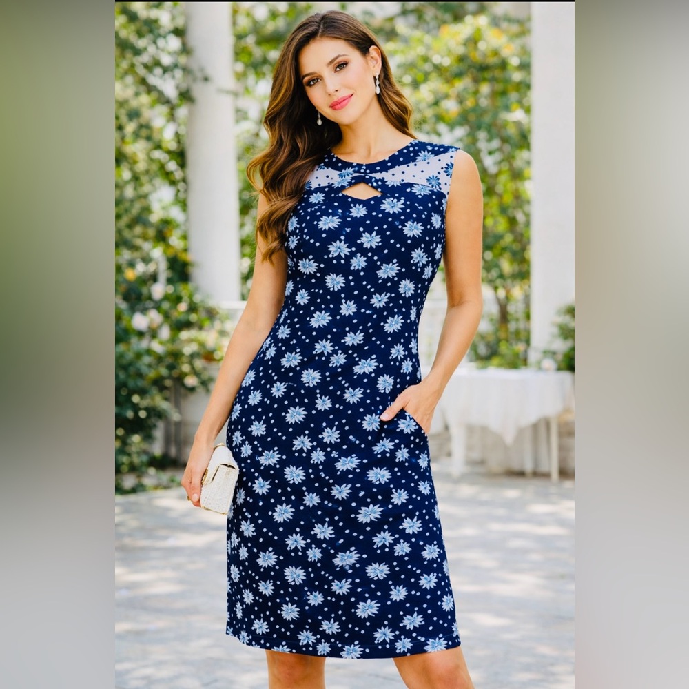 Lavena Women’s Blue Floral Sleeveless Dress – Size L NWT